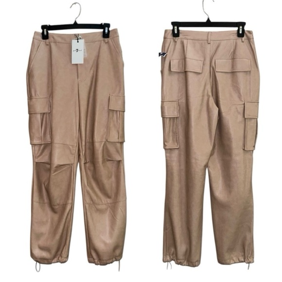 New 7 FOR ALL MANKIND Faux Leather Cargo Pants Vegan Tan Drawstring Ankle Wmn S - Picture 16 of 16